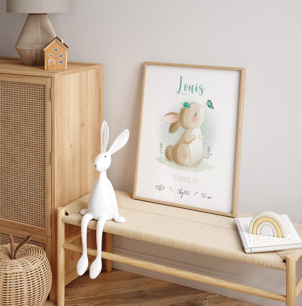 affiche naissance garçon lapin Précieuse Papeterie