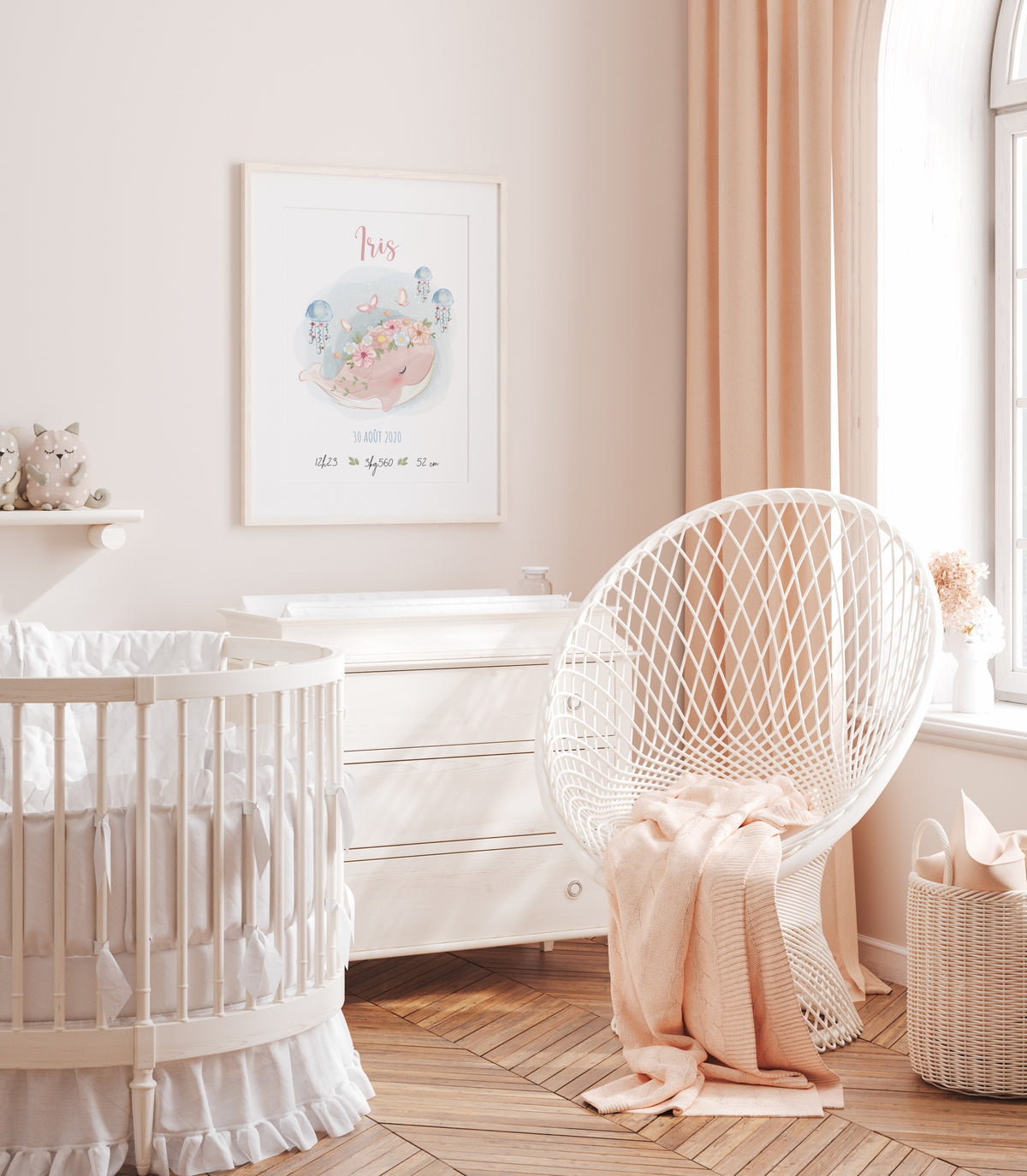 affiche naissance pour chambre petite fille thème baleine Précieuse Papeterie 