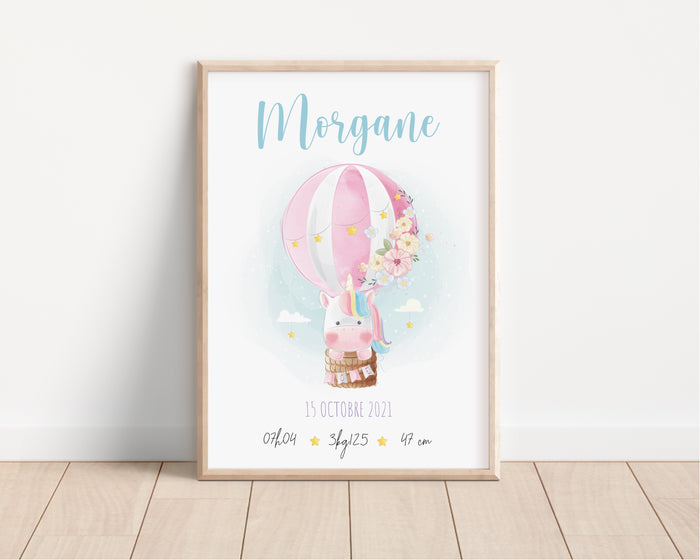 affiche naissance licorne Précieuse Papeterie 