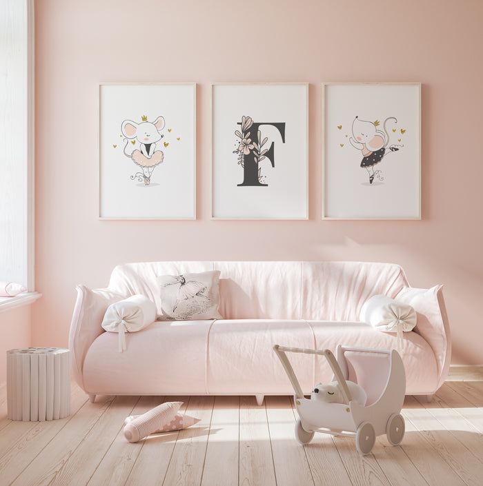 triptyque chambre de petite fille souris ballerine Précieuse Papeterie 